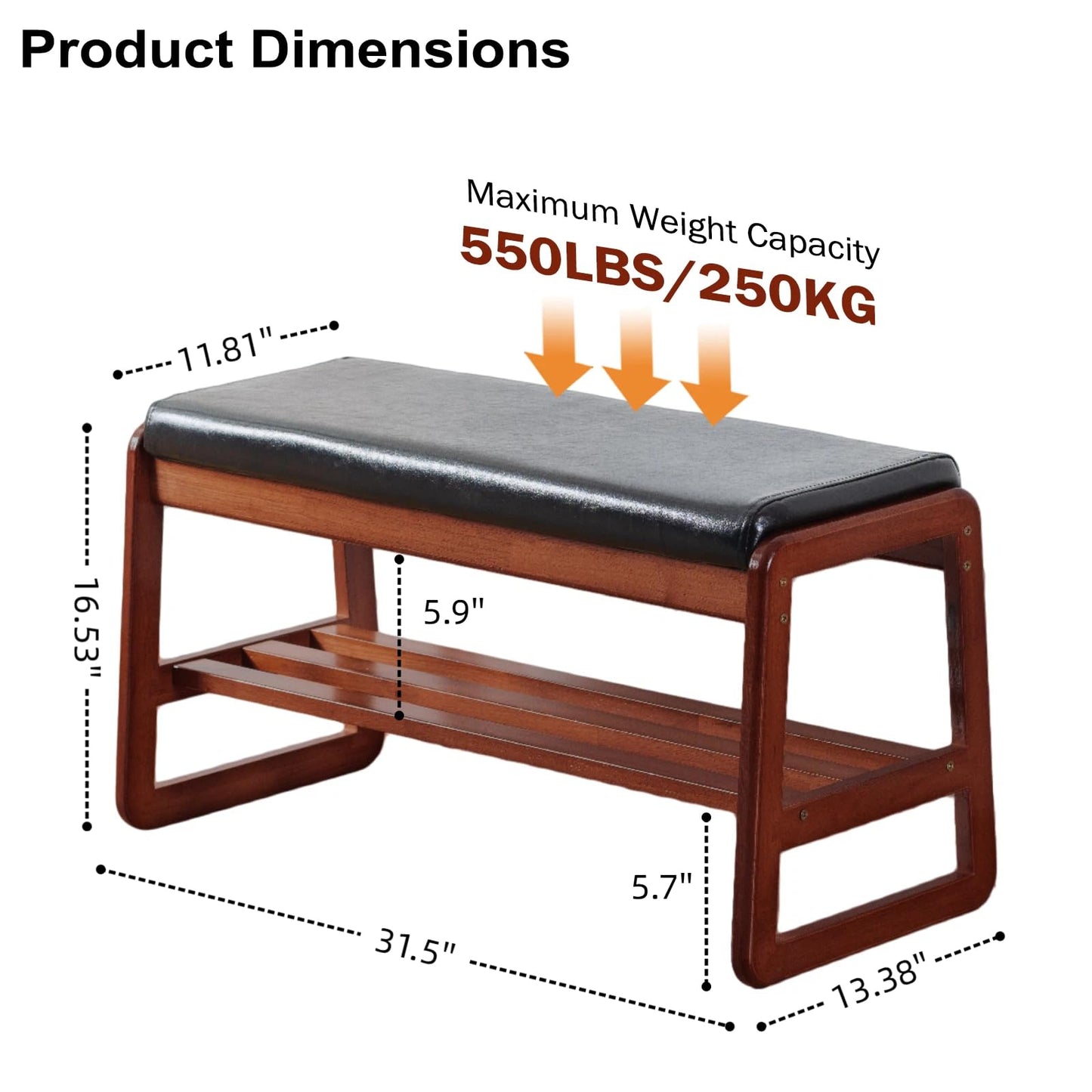 SOBIBO Solid Wood Shoe Bench, 2-Tier Wooden Entryway Bench, Modern Shoe Rack with Cushion for Hallway, Living Room (Black, 31.5'')