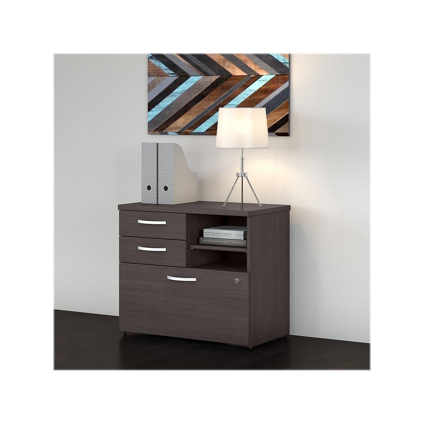 Bush Business Furniture Studio C Office Storage Cabinet with Drawers and Shelves in Storm Gray