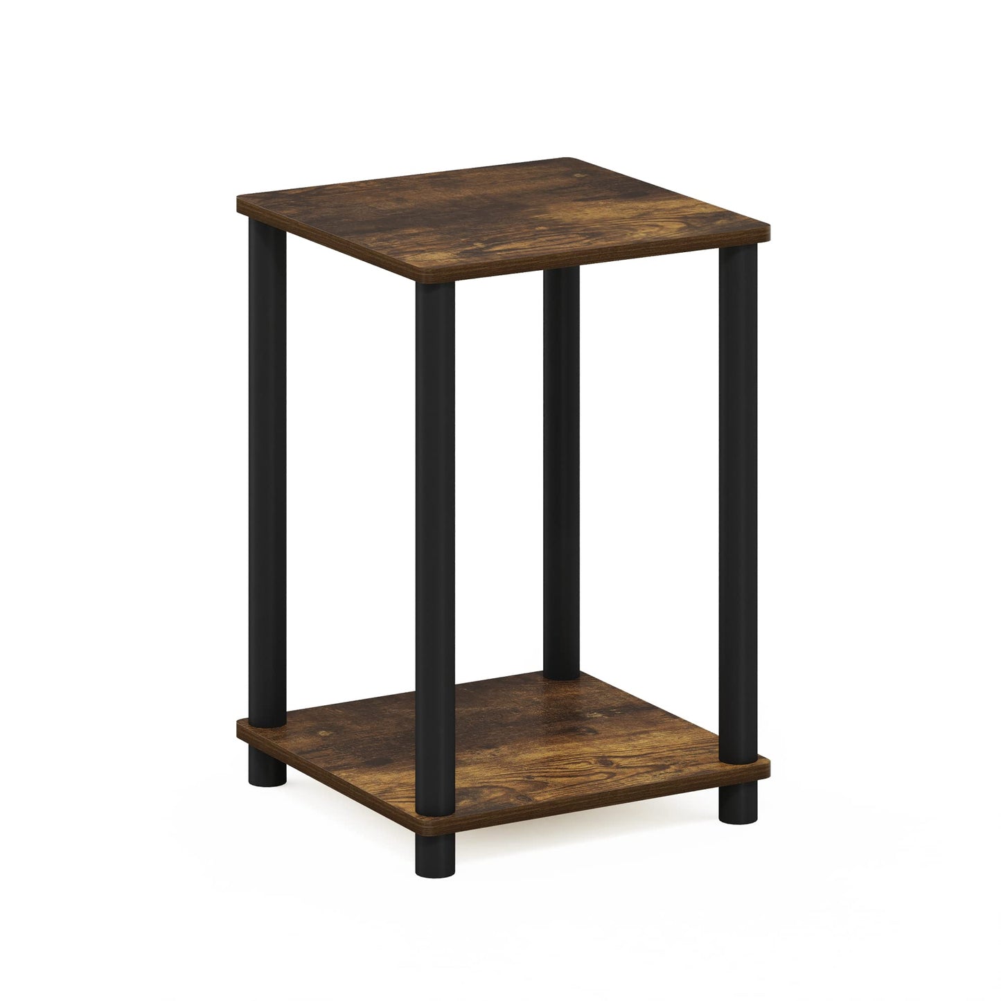 Furinno TURN-N-TUBE Side Table, 2-Tier Modern Square End Table with Open Shelf, Toolless Night Stand, Bedside Table, for Living Room, Bedroom, Amber Pine