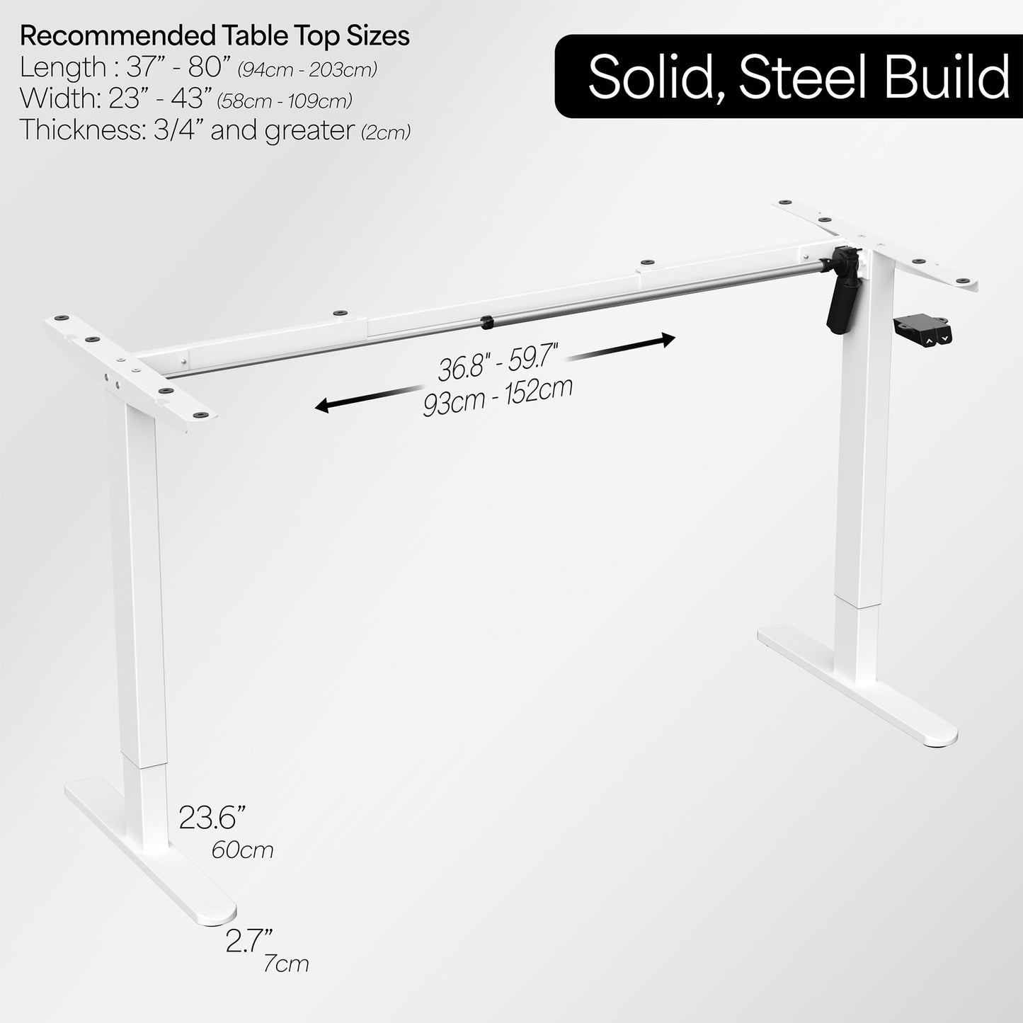 VIVO Electric Stand Up Desk Frame Workstation, Single Motor Ergonomic Standing Height Adjustable Base with Simple Controller, White, DESK-V100EW