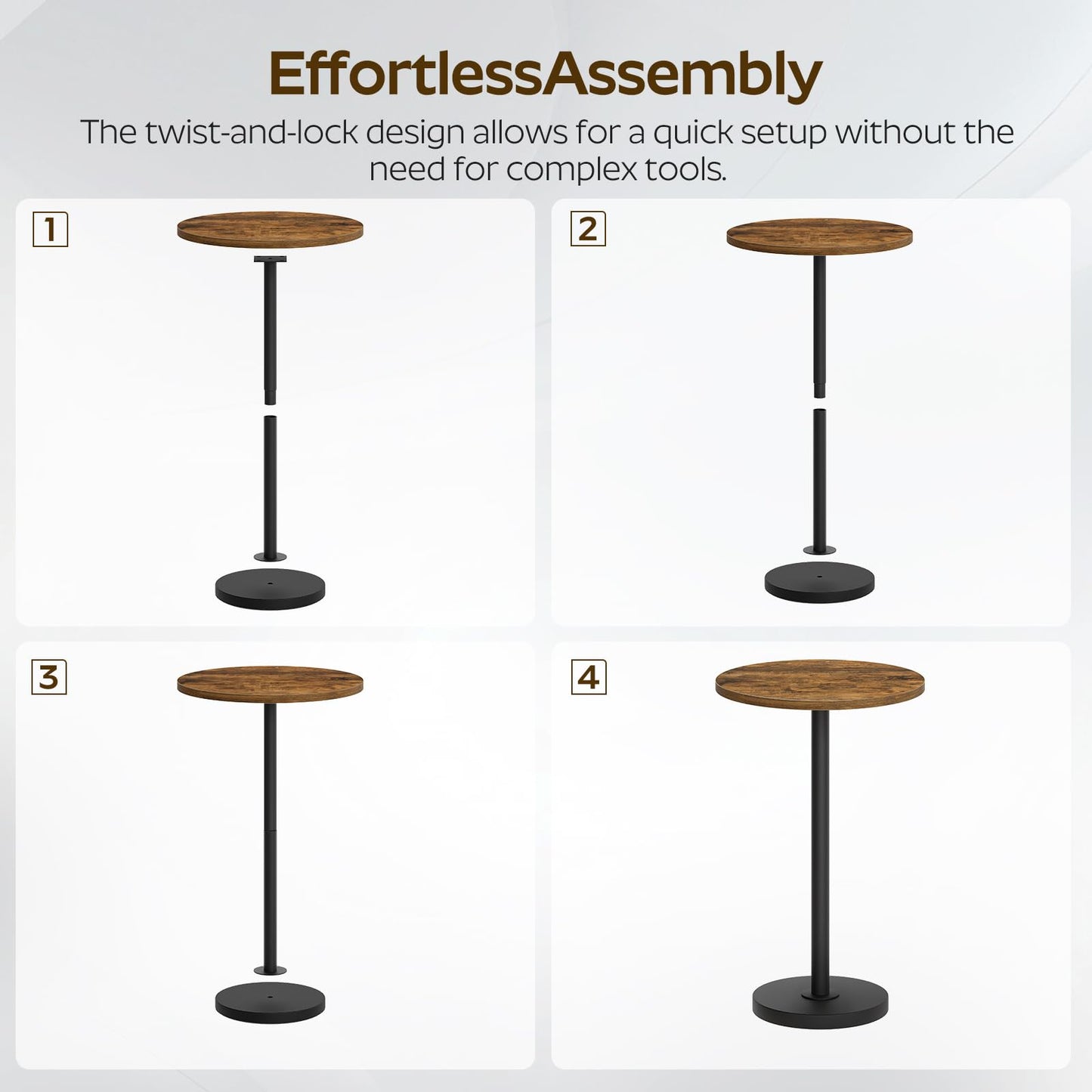 YATINEY Round Side Table, Small Drink Table, Pedestal Martini Table, End Table for Small Spaces in Living Room, Bedroom, Dormitory, Rustic Brown and Black ET30BR