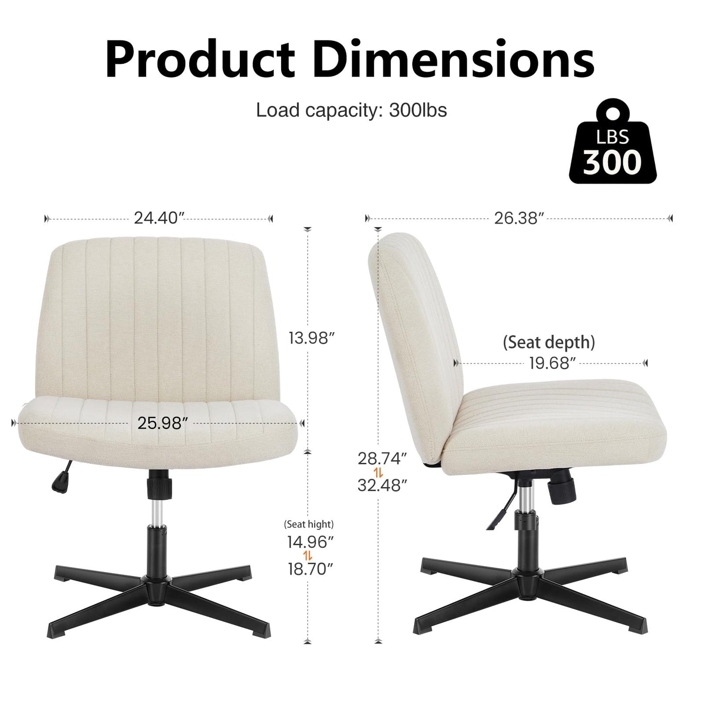 Sweetcrispy Criss Cross Chair Legged, Armless Office Swivel Desk Chair No Wheels, Vanity Height Adjustable Wide Seat Comfy Cute Computer Task Seating for Home Bedroom