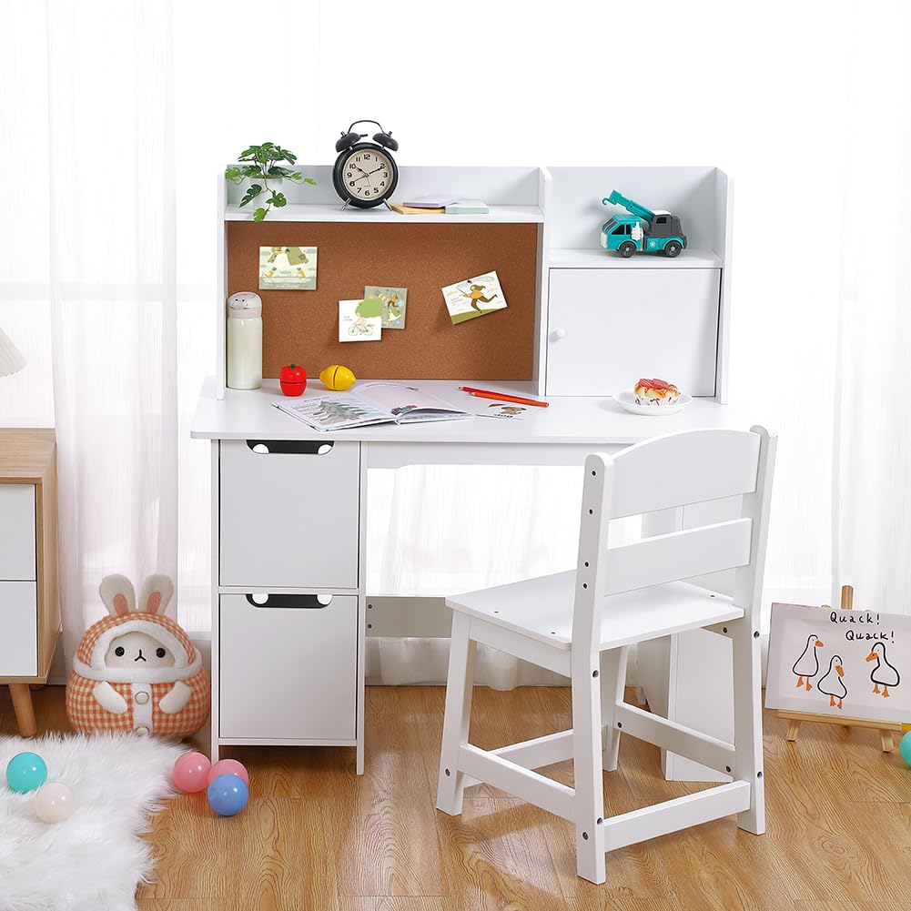 JoanKaren White Study Desk and Chair Set with Storage - Kids' Learning Table for Boys and Girls, Ages 3-8