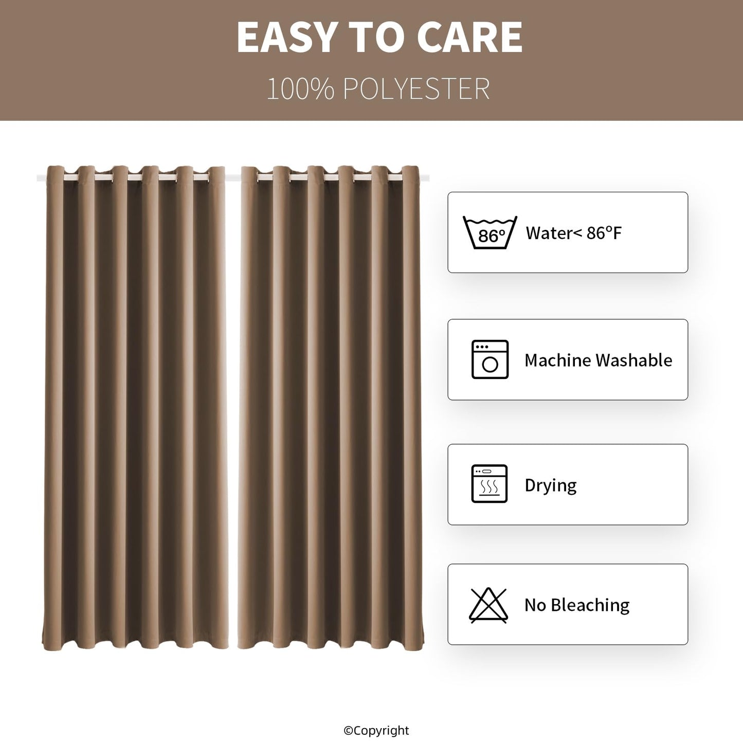 DIVA EN CAMINO DEC Outdoor Patio Curtain Waterproof Darkening Thermal Insulated Indoor Curtains for Bedroom, Porch, Living Room, Pergola, Cabana, W84 x L95, Camel Brown, Set of 2 Panels