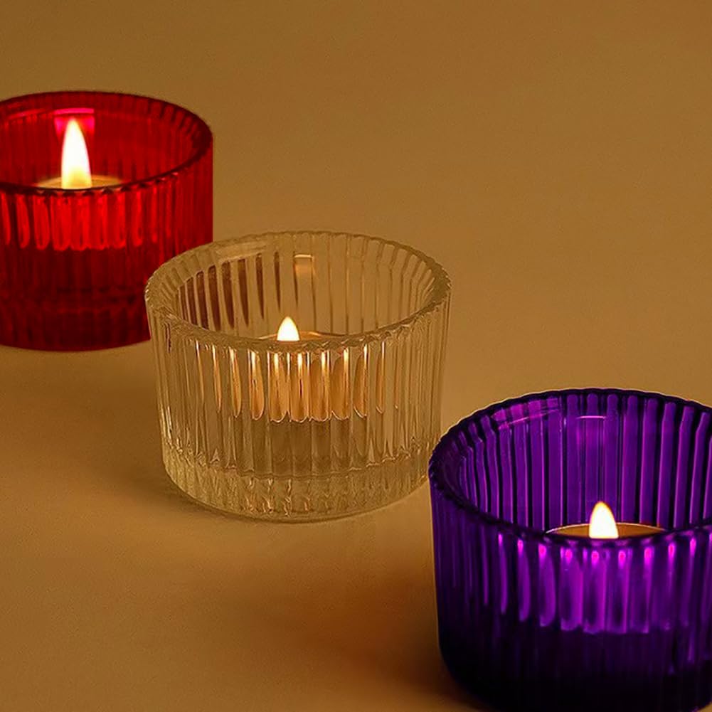 UUYYEO 2 Pcs Glass Tealight Candle Holder Clear Tea Light Candle Cups Votive Candles Holders Containers Floating Candles Holders Dining Table Candle Holder Wedding Table Centerpieces Purple