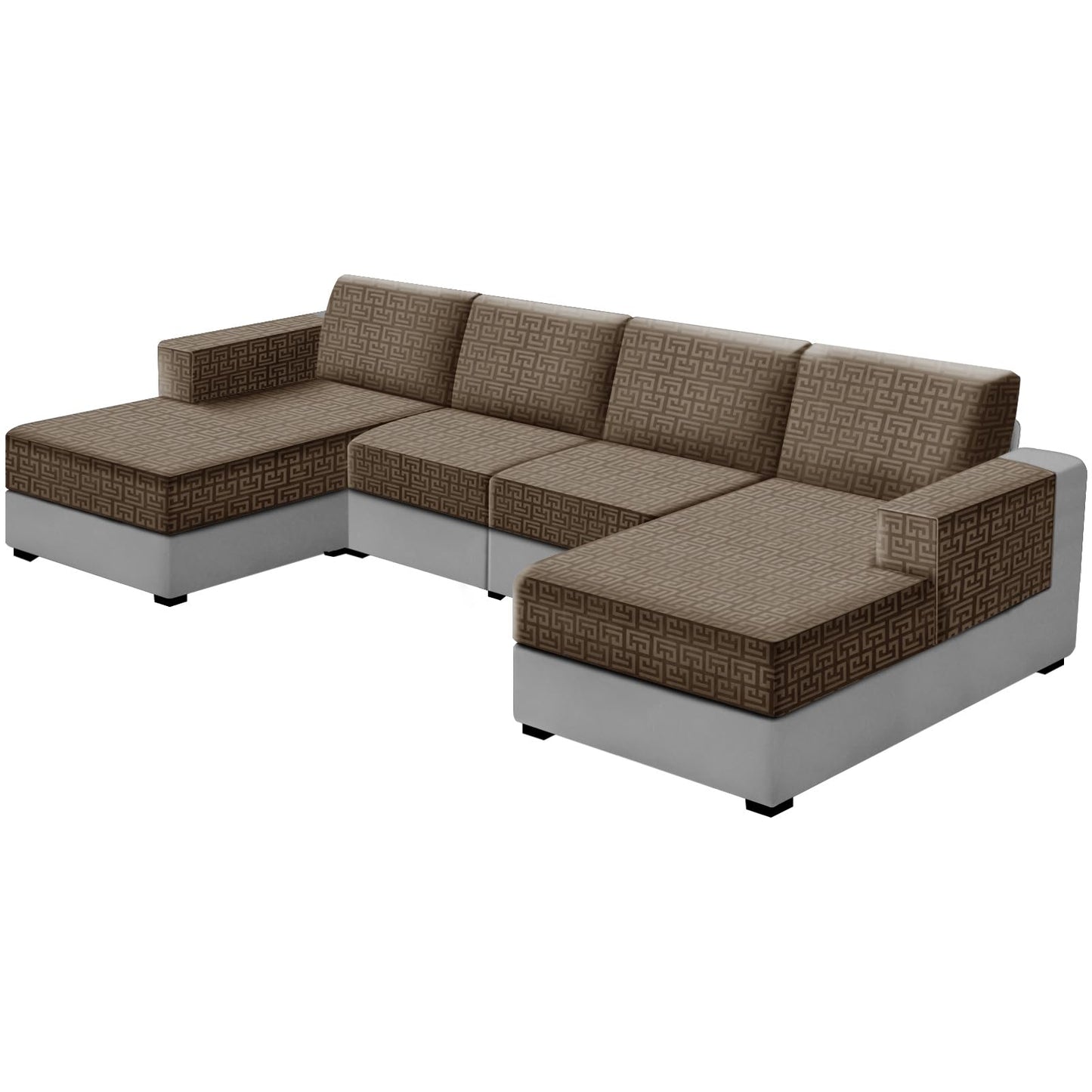 UNBBRRL 10 Pieces Stretch Sofa Cushion Covers for U-Shaped Modular Sectional Couch with 4 Seats+4 Backs+2 Arms, Upholstered Covers for Sofa Bed with Deep Double Chaise (Camel,10 Pieces Set)