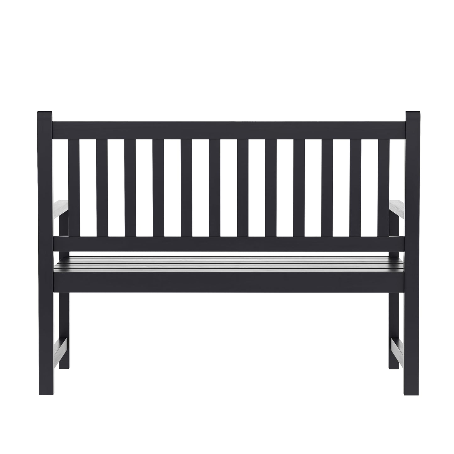 Flash Furniture Adele Commercial Indoor/Outdoor Acacia Wood Bench, 2-Person Slatted Patio Loveseat, for Use in Yard, Garden, Porch, or Park, Black
