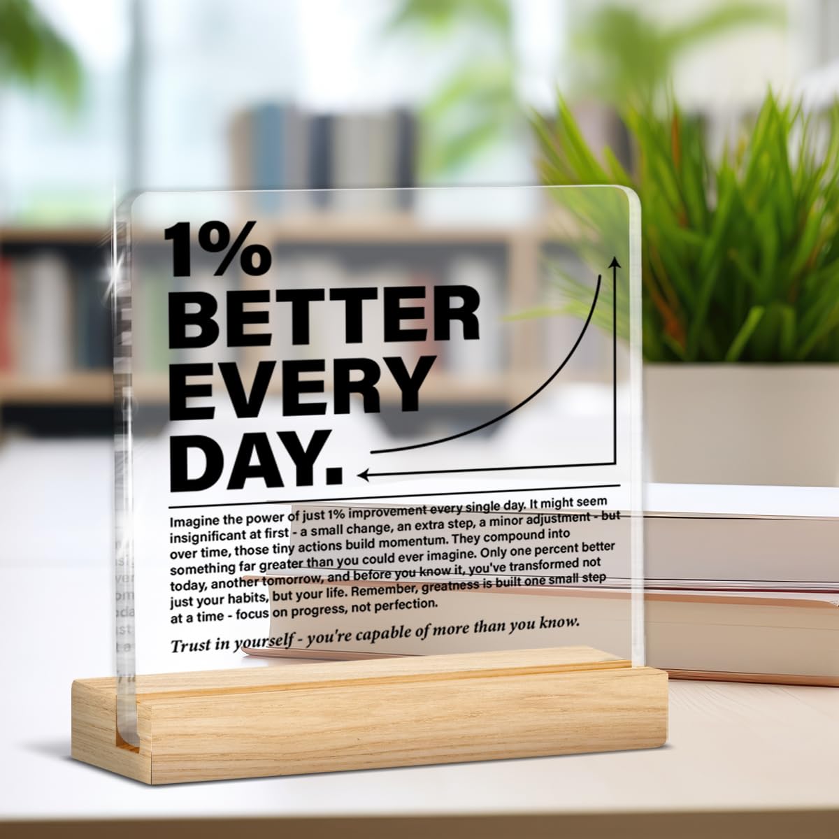 Inspirational Office Home Desk Decor 1% Better Every Day Clear Acrylic Desk Decorative Sign, Motivational Gifts for Coworker Employee Friend