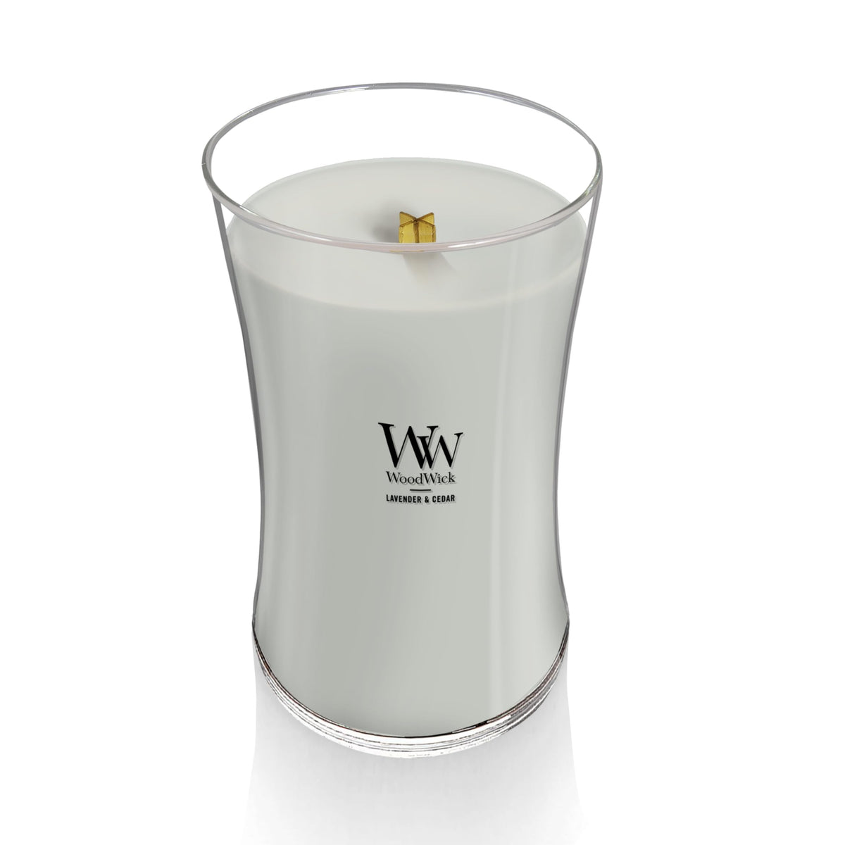 WoodWick Lavender & Cedar Holiday Candle Gifts for Women and Men, 21.5 oz Large Hourglass Candle with Crackling Wick