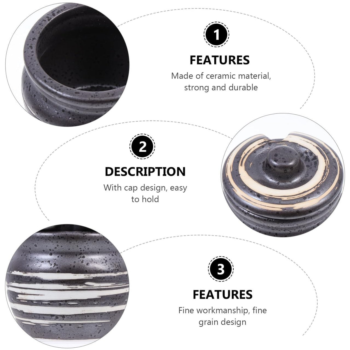 Ceramic Compact Condiment Storage Pot Small Sushi Candy for Kitchen and Dining Table Use 2.36X2.16X2.16In