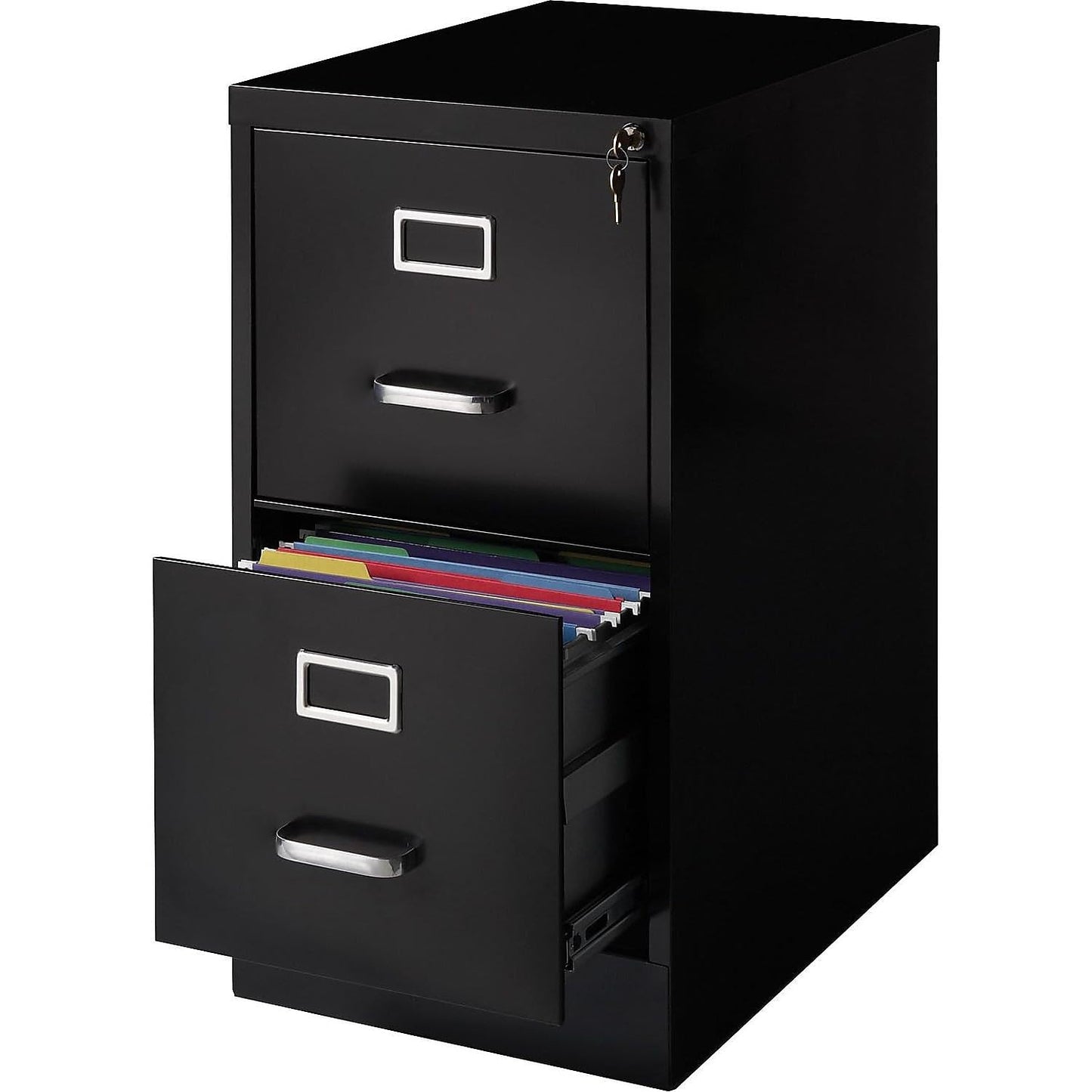 STAPLES 2-Drawer Vertical File Cabinet, Letter Size Documents, Lockable, 22" D x 15" W x 28.38" H, Black