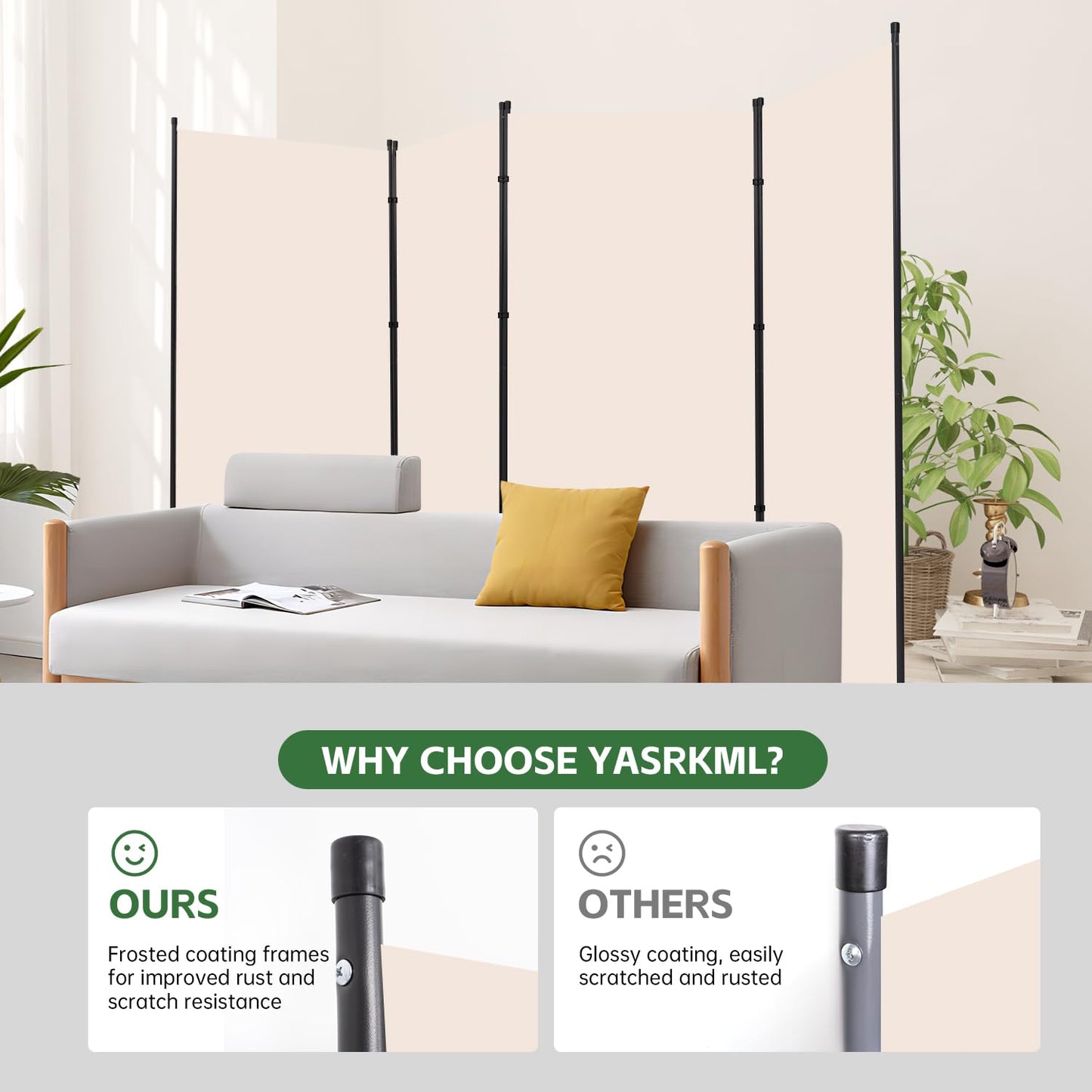 YASRKML Room Divider Folding Privacy Screens, Portable Room Divider Panel 4 Panel Partition Room Dividers Screen, Freestanding Room Partitions and Dividers Fabric Dividers for Room Separation, Beige