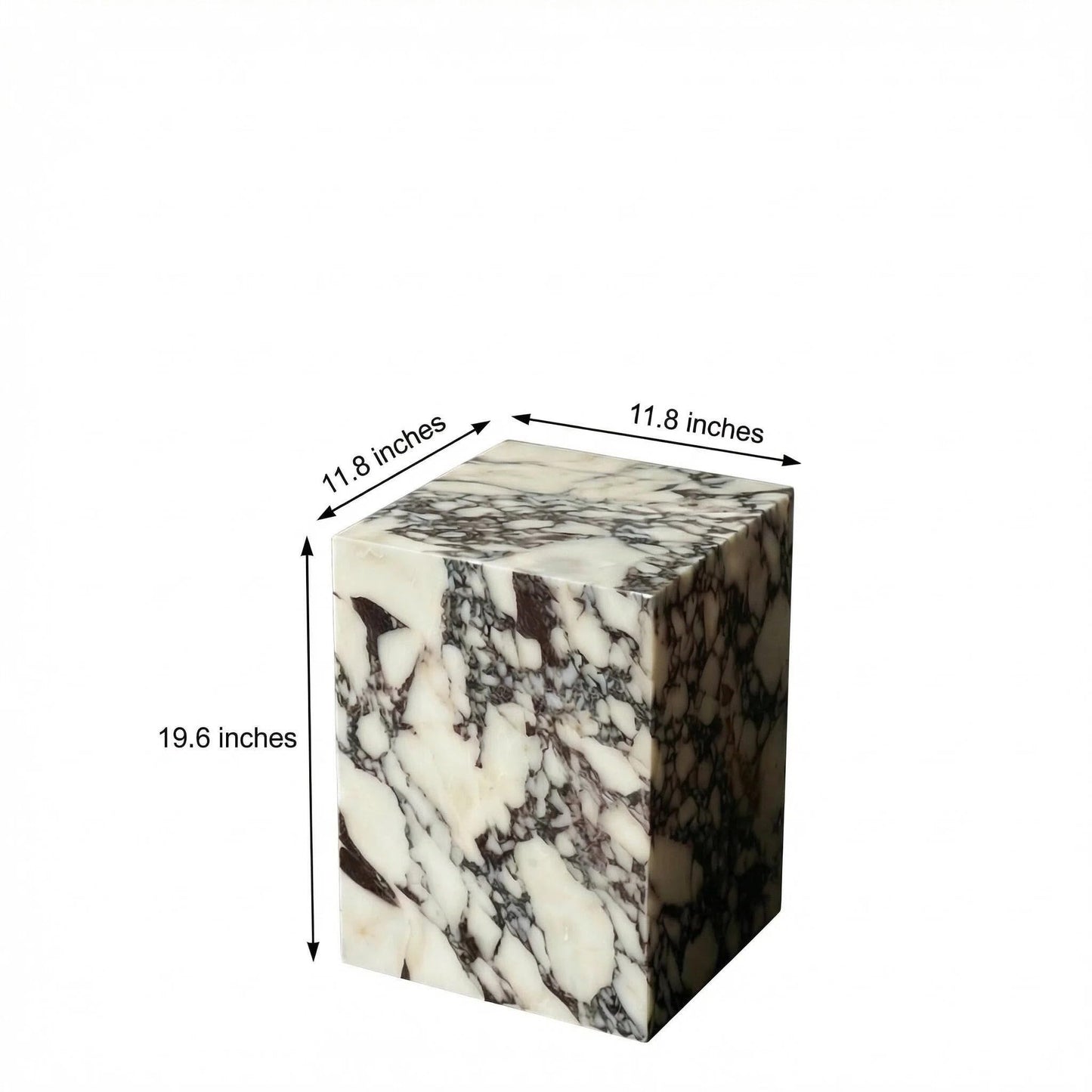 Natural Calacatta Viola Marble Side Table, 11.8" Square End Table for Living Room and Bedroom, Luxury Real Stone Nightstand, Heavy Duty Small Coffee Table, No Assembly Required, 19.6" Height