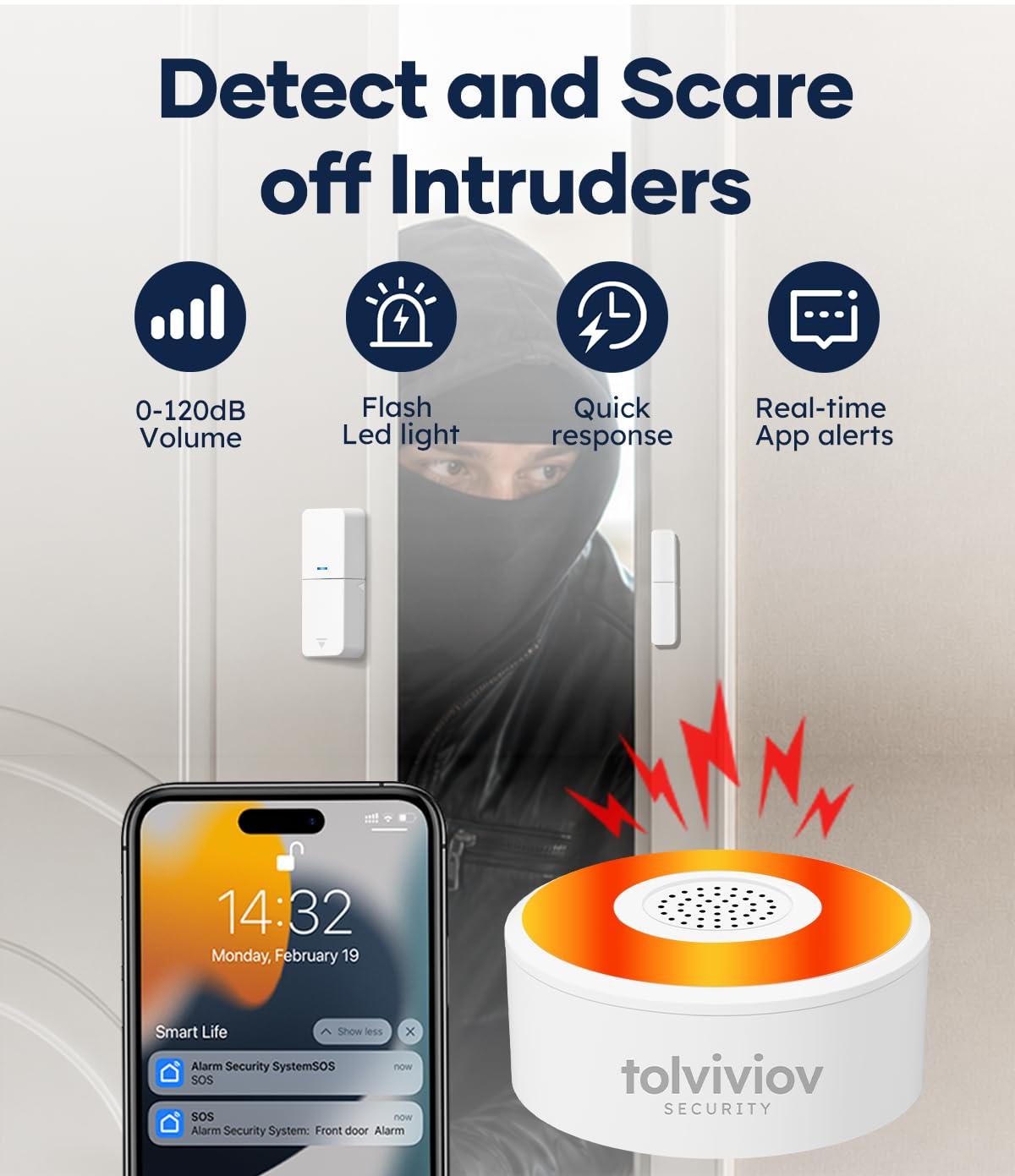 tolviviov Home Security System Wireless, DIY Door Alarm Security System, App Alerts, 10-Piece Kit, No Monthly fee, WiFi Alarm, Door Window Motion Sensor, for Safety, Home Security, Kids Safety