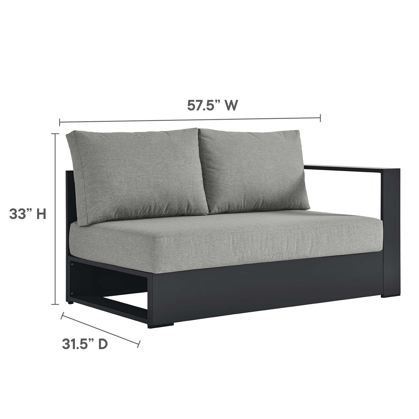 Modway Tahoe Aluminum 3-Piece Outdoor Patio Furniture Gray, Modular Sectional Sofa Set with Weather-Resistant Cushions, Ideal for Deck, Backyard Poolside