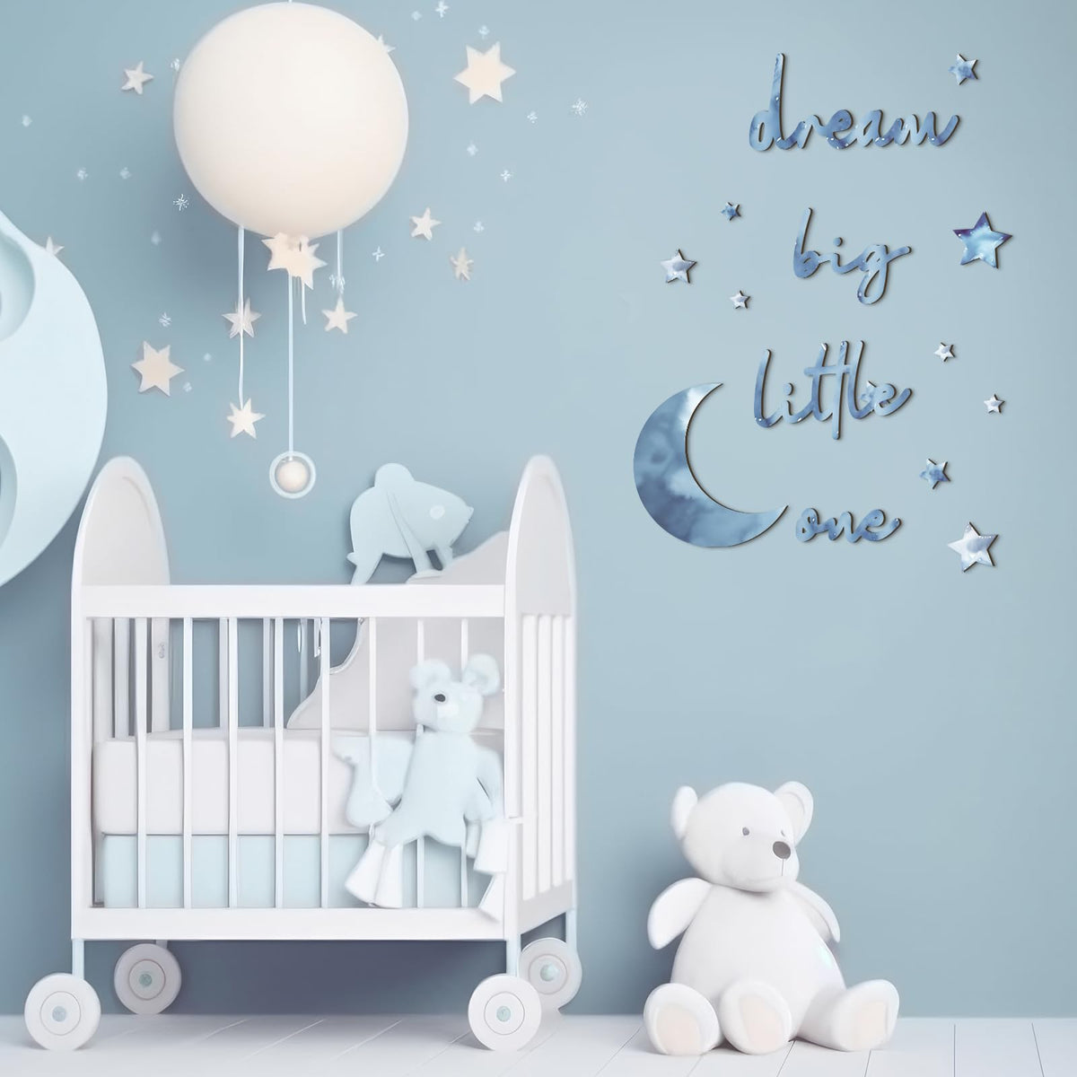 Briwooody 15 Pcs Moon and Stars Nursery Decor Dream Big Little One Wall Decor Boho Neutral Babyroom Wall Art Nursery Sign for Boys Girls Bedroom Home Farmhouse Living Playroom (Blue)