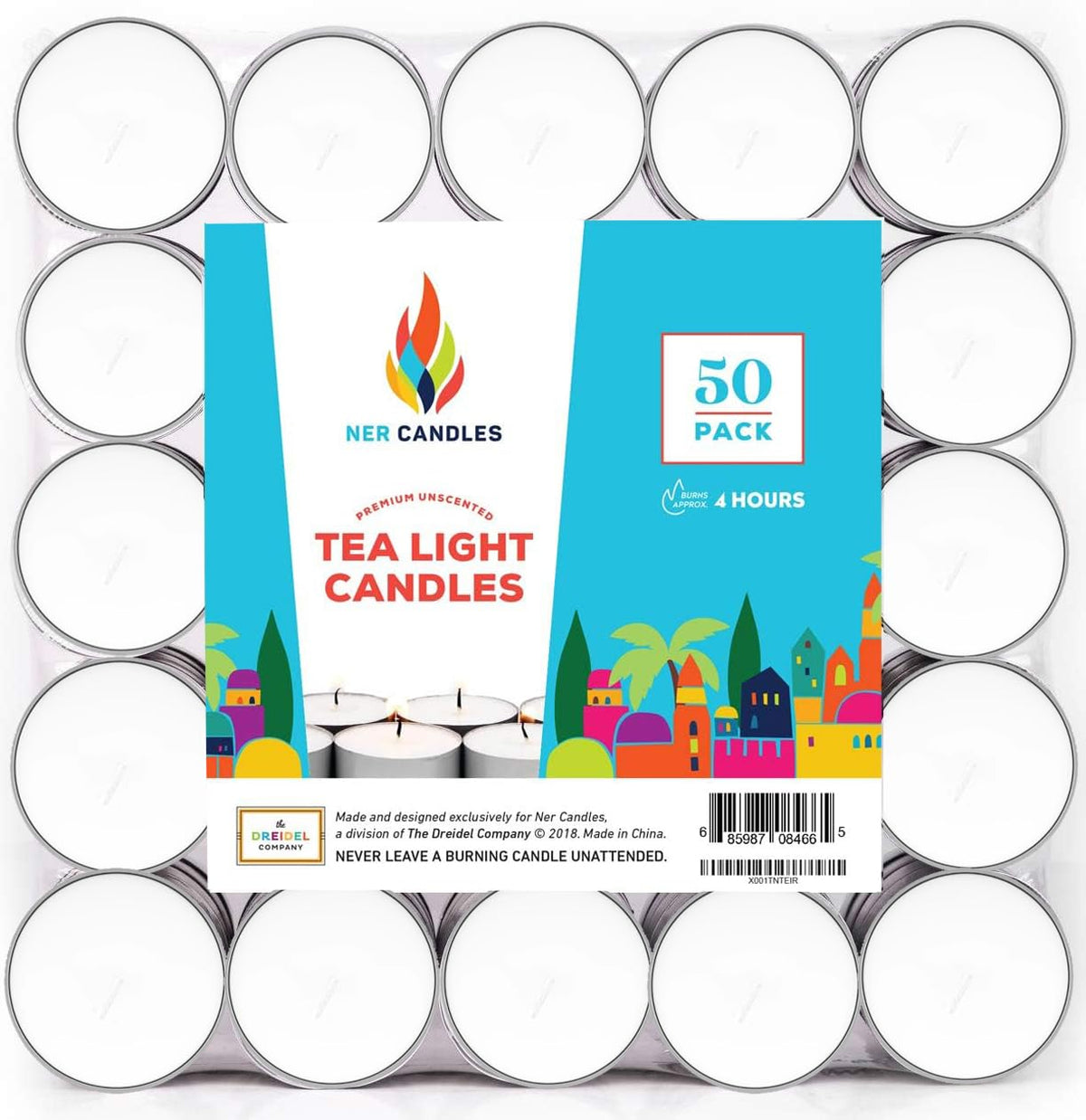 Ner Candles 50-Count Unscented Tea Lights Candle in Bulk, Smokeless, Dripless & Long Lasting 4.5-Hours Small Votive Mini Tealight Candles for Home, Pool, Shabbat, Weddings & Emergencies (Pack of 50)