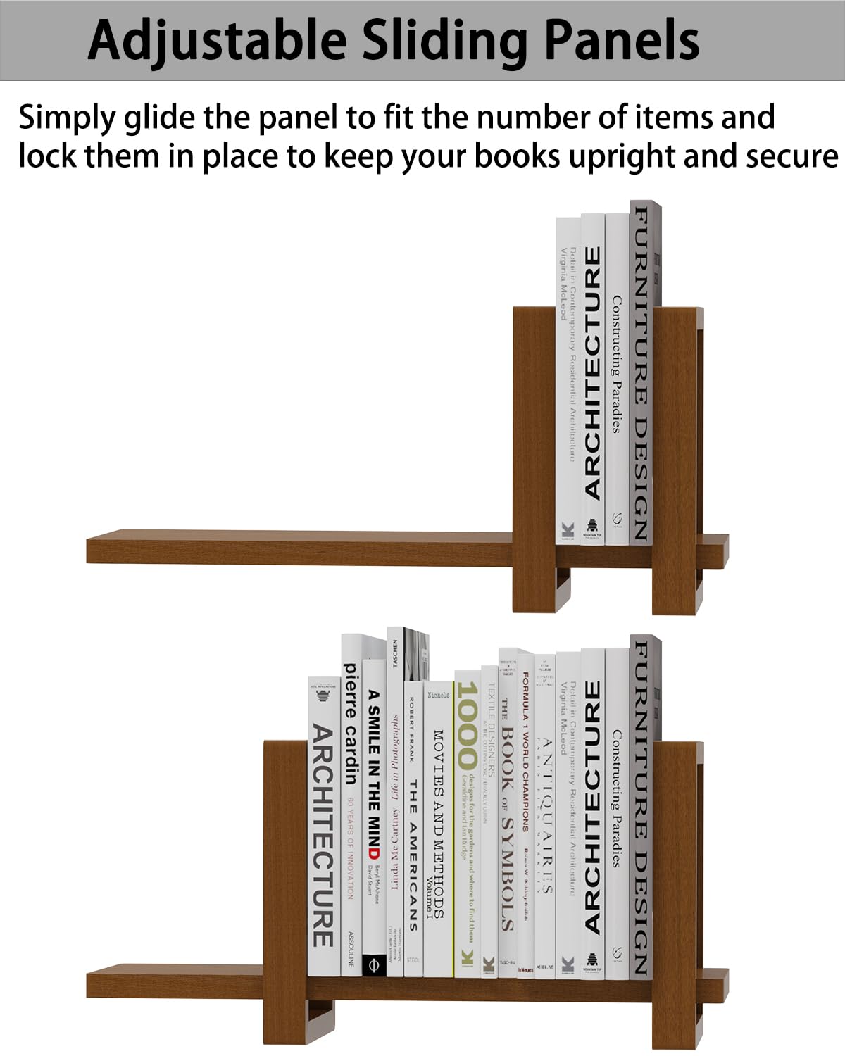 100% Solid Wood Adjustable Desktop Bookshelf, Retro Tabletop Bookshelf, Desk Shelf for Living Room, Home, Office, Perfect for Magazine, Books, Cookbooks, No Tools Required to Assemble (Walnut Brown)