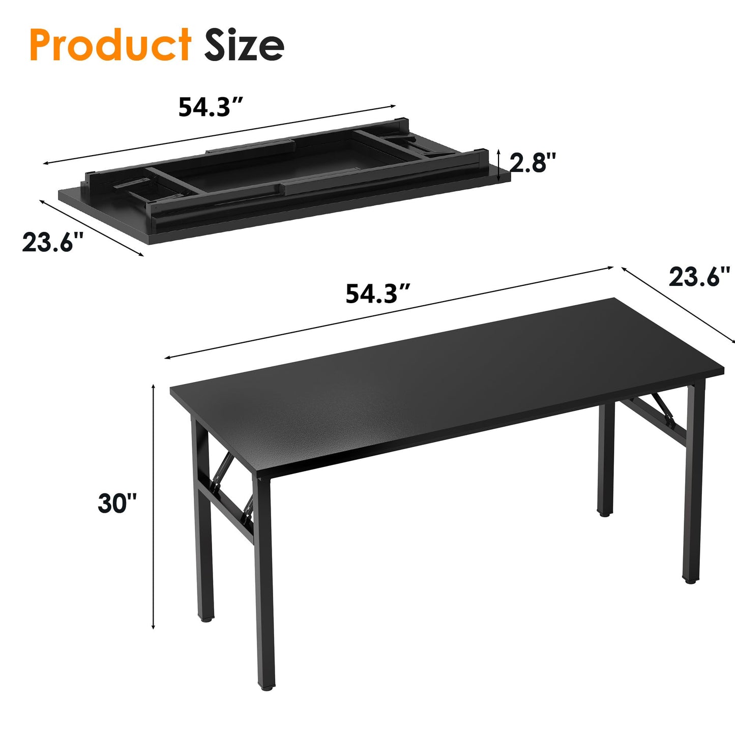 Need Folding Desk, 54 inch Large Computer Desk for Home Office, No Install Needed Study Student Writing Table Desk Workstation, Black