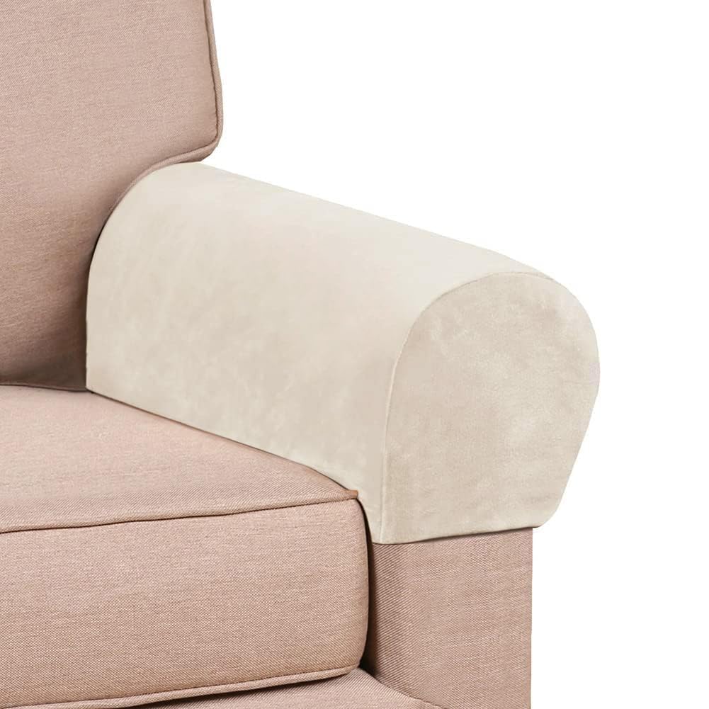 Soft Sofa Armrest Covers, Skin-Friendly Stretch Polyester Armrest Covers, Comfortable Scratch Resistant Sofa Armrest Cover for Square Armrest/Curved Armrest/Reclining Armrest, One Pair,Ivory