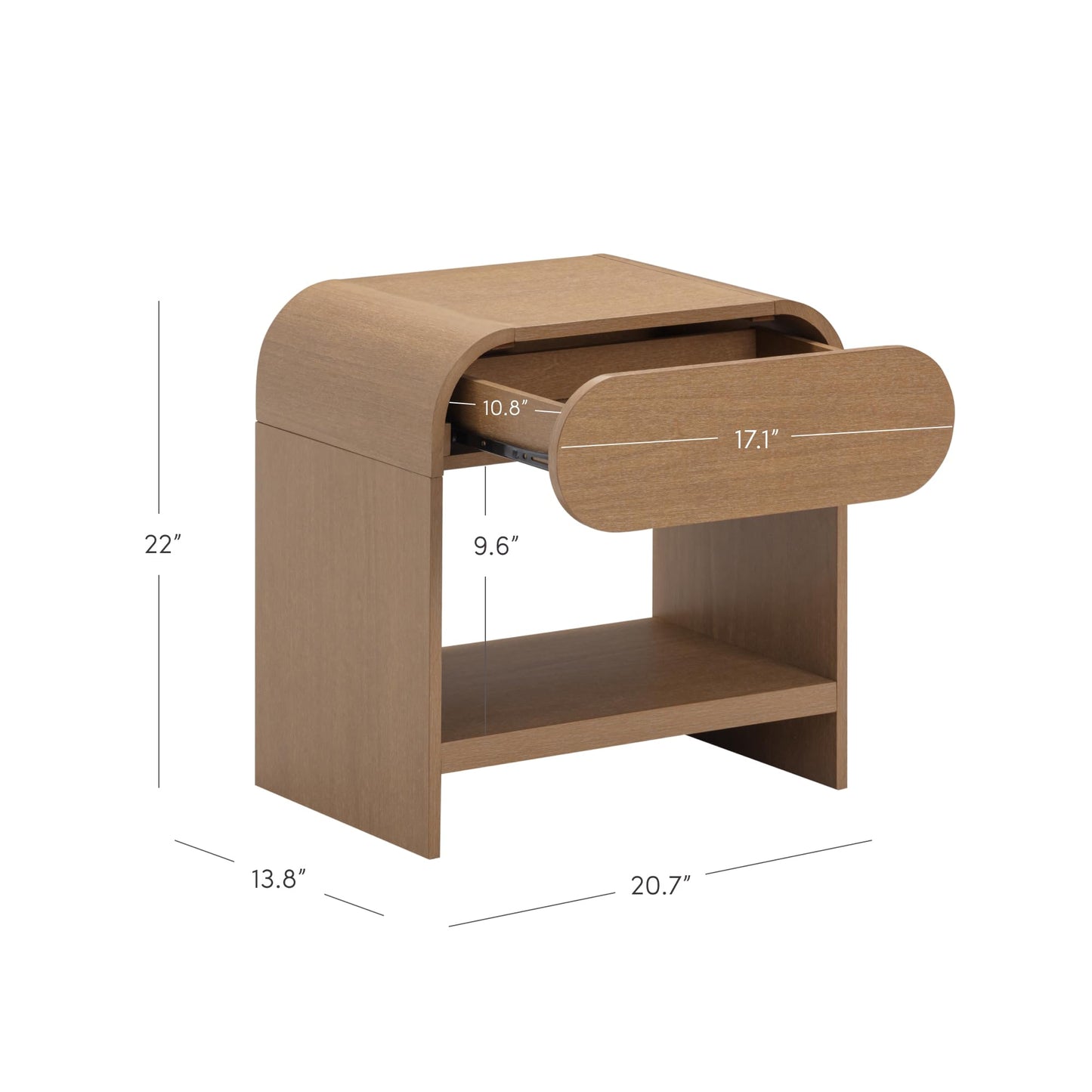 Nathan James Iris Mid-Century Modern Nightstand with Drawer, Wooden Bedside Table for Bedroom or Living Room with Rounded Silhouette