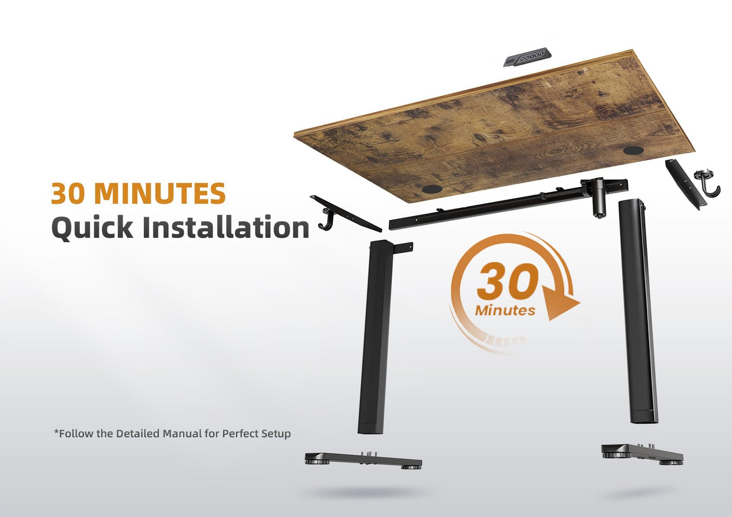 YDN Electric Standing Desk Adjustable Height, 40 x 24 Inches Stand up Desk with Cable Management, Home Office Desks with Splice Board & Black Frame, Rustic Brown Top