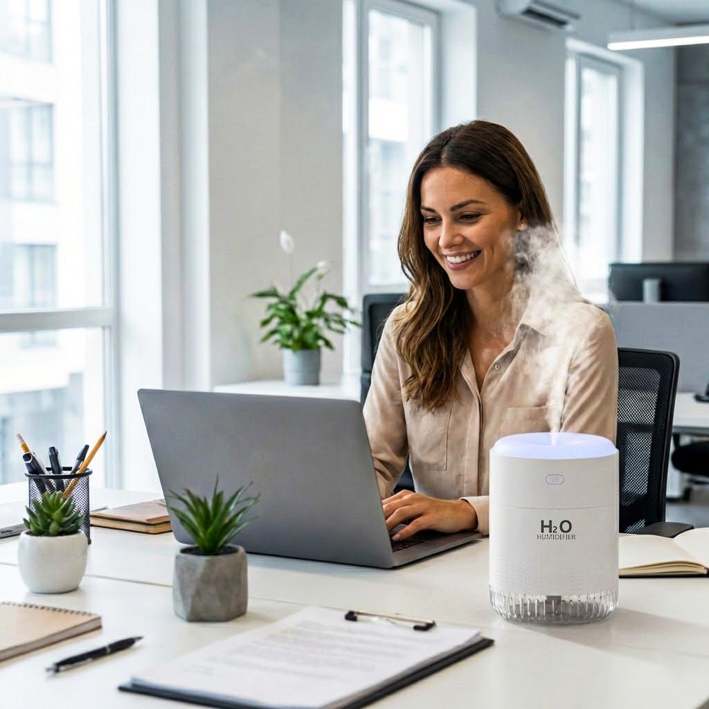 SZO Portable Mini Humidifier, 500ML USB Personal Cool Mist Humidifiers for Bedroom Office Travel Desk, Whisper Quiet 20dB with 2 Mist Modes & Auto Shut-Off, Small Desktop Humidifier (White)