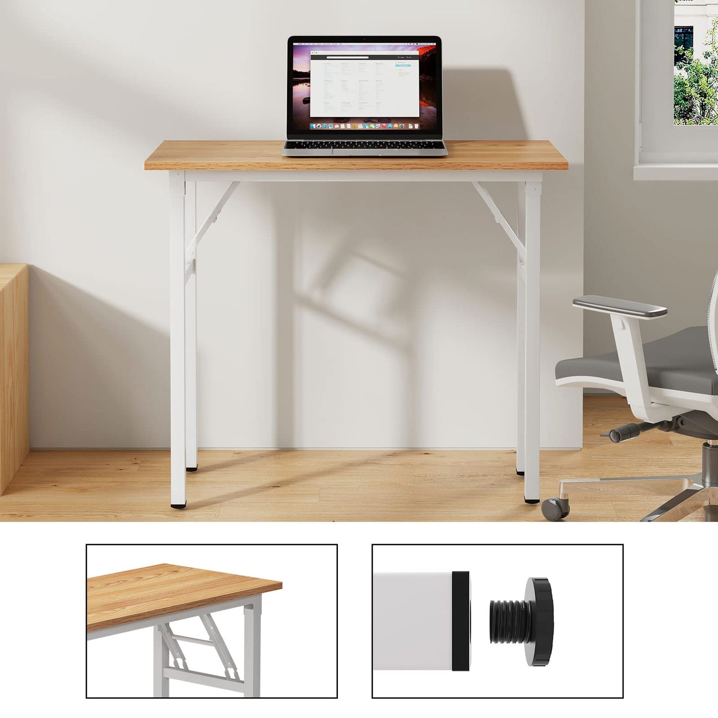 Need Small Desk, 31.5 x 15.7 Inches No Assembly Foldable Writing Table,Sturdy and Heavy Duty Folding Computer Desks for Small Space/Home Office/Dormitory AC5BW(80 * 40)