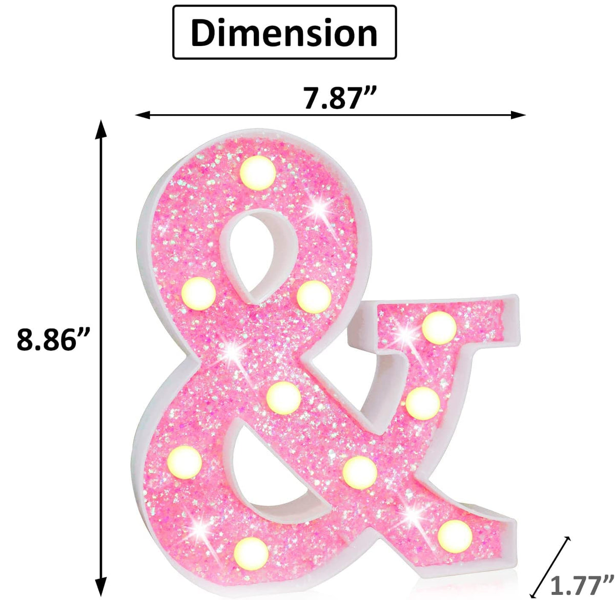 Pink Light Up Letters, Glitter Alphabet Letter Sign Pink LED Marquee Letter Lights Battery Powered for Night Light Girls Bedroom Birthday Party Wedding Home Christmas Decorations Gift for Her-Pink &