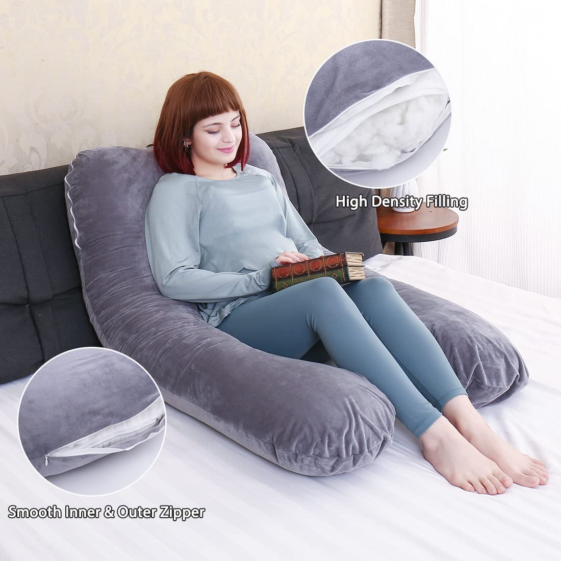 MOON PINE Pregnancy Pillow, U Shaped Full Body Pillow for Maternity Support, Sleeping Pillow with Cover for Pregnant Women (Grey)…