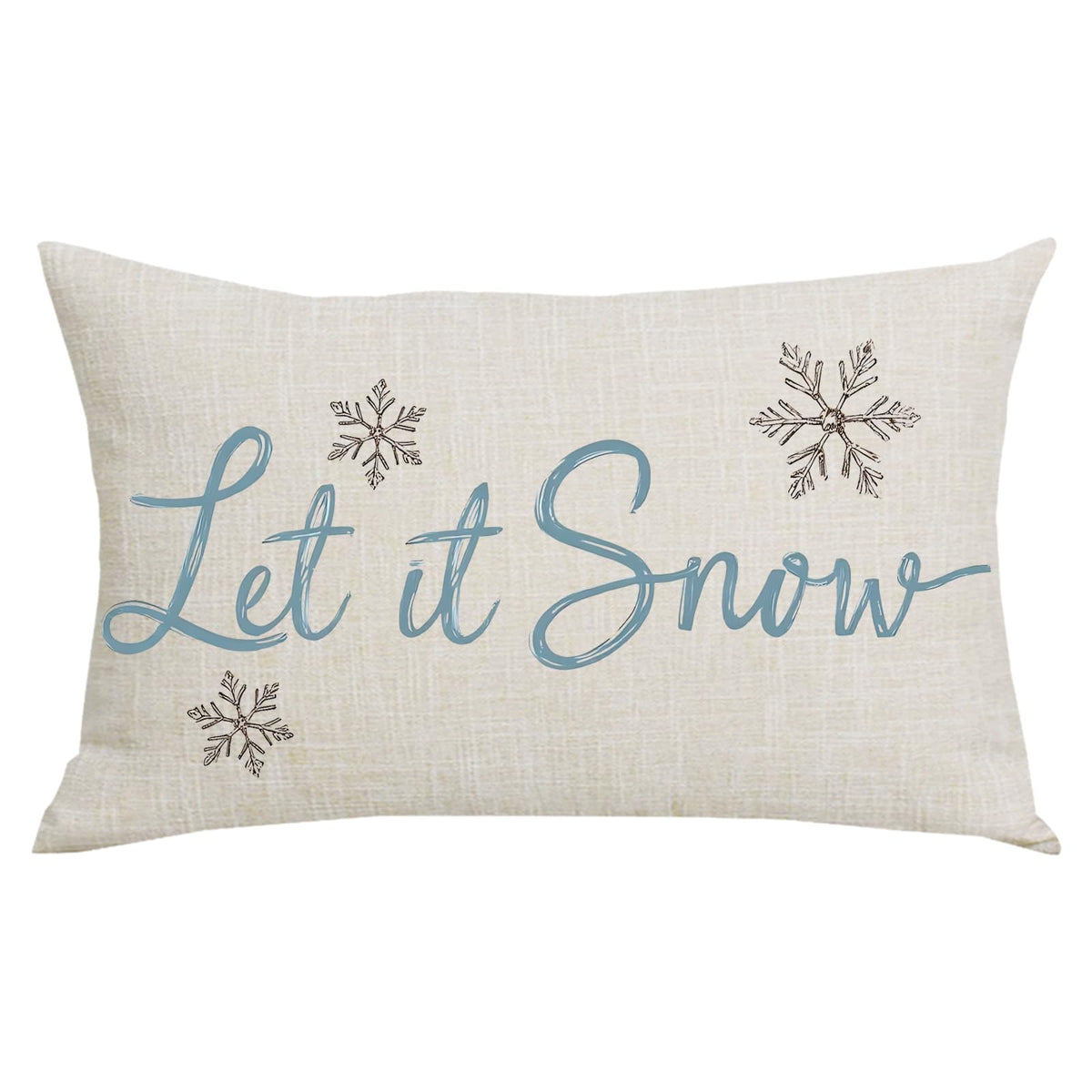WENIANRU Blue Word Art Let It Snow Grey Snowflakes Winter Home Sofa Chair Bed Decoration Lumbar Pillowcase Cotton Linen Decorative Throw Pillow Cover Case Rectangular 12 x 20 Inches