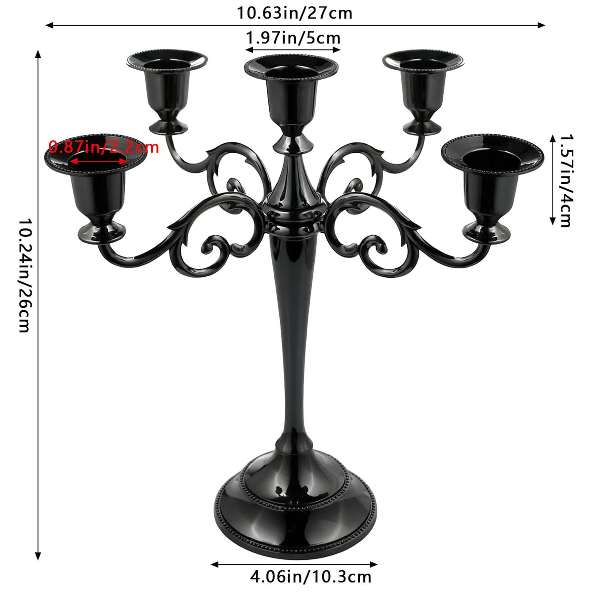 Metal Candelabra Candle Holder for Taper Candles, 5 Arms Black Candlestick Holders 10.24 inch Tall, Gothic Candle Stick Holder for Christmas Halloween Wedding Table Centerpiece Decoration