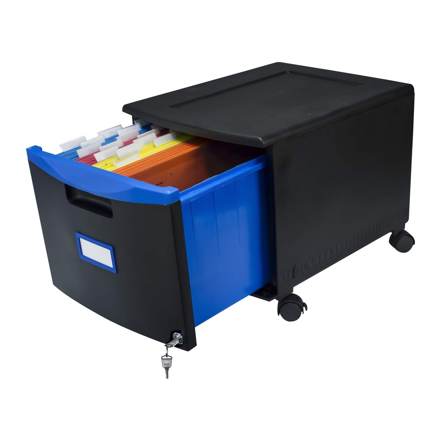 Storex Plastic One-Drawer File Cabinet – Locking Document Organizer with Casters for Home and Office, Black, 1-Pack (61269C01C)