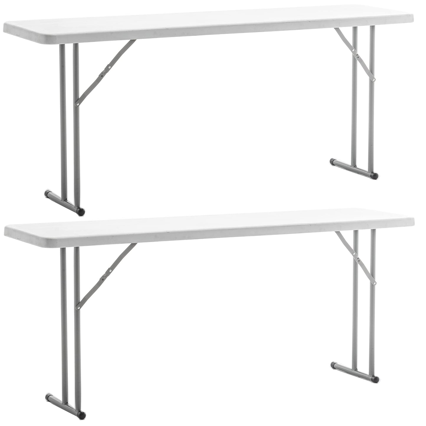 BTEXPERT Set of 2, 5-Foot - 60" Long White Plastic Folding Seminar Training Table Portable 18" Wide Narrow, 29" High, Events Indoor Outdoor Lightweight