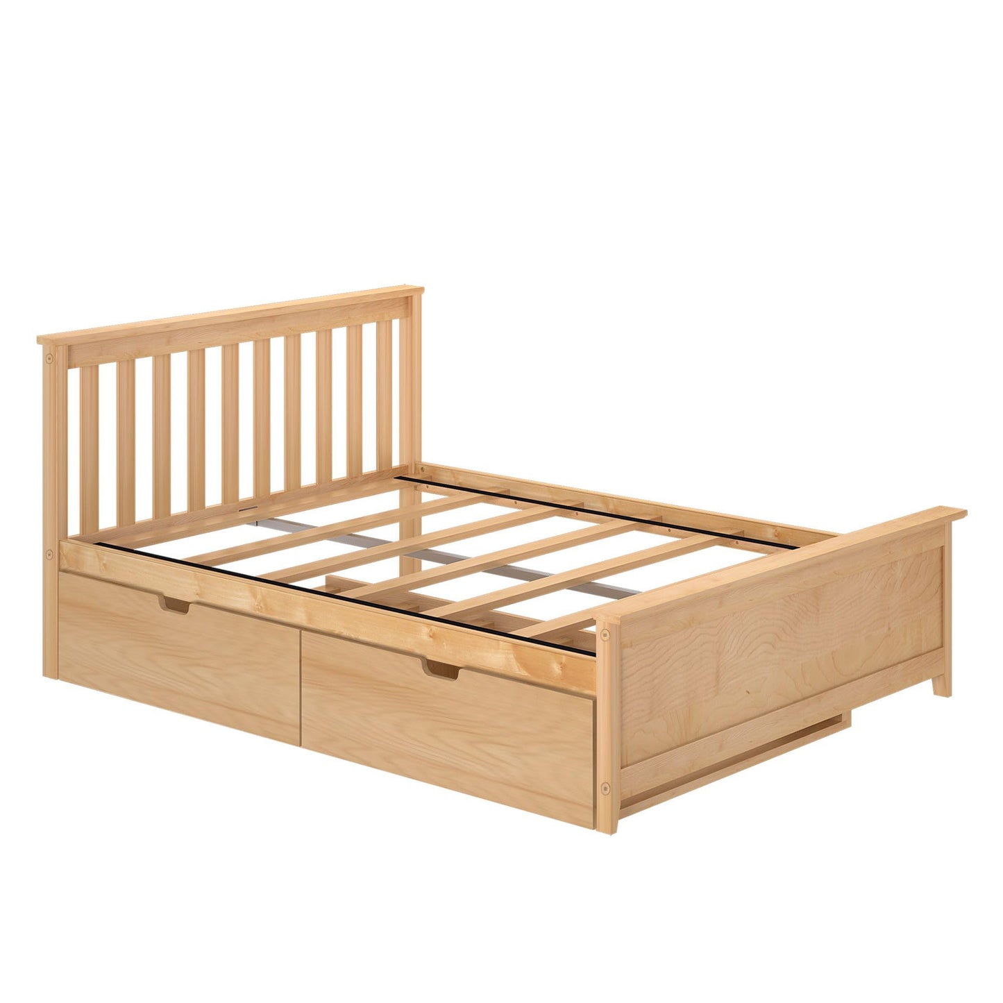 Max & Lily Classic Full Bed, Slatted Headboard, with Storage Drawers, Natural