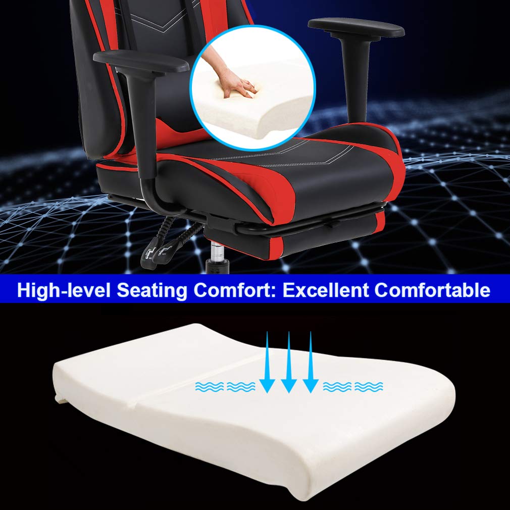 BestOffice | Ergonomic Gaming Chair | Red | Reclining Computer Chair with Lumbar Support, Headrest Pillow, Adjustable Footrests | 360 Swivel with Heavy Duty Wheels | for Home & Office