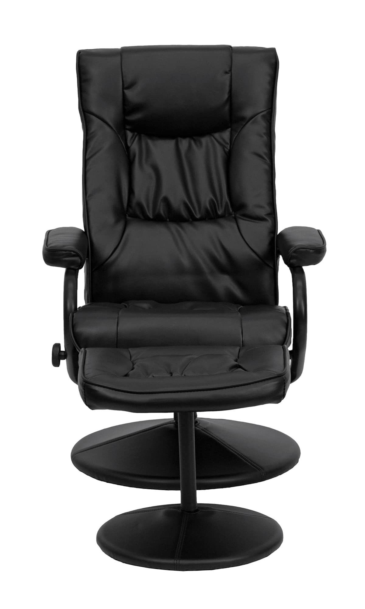 Offex Contemporary Black Leather Recliner and Ottoman with Leather Wrapped Base