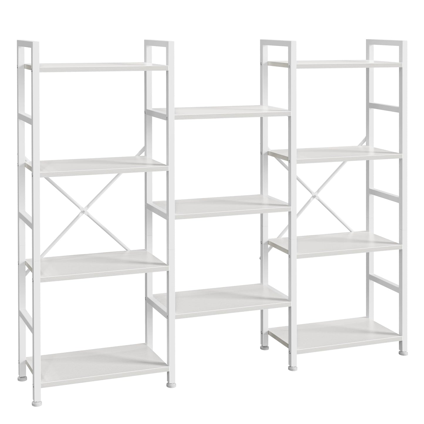 SUPERJARE Triple Bookshelf, Bookcase with 11 Open Display Shelves, Wide Book Shelf Book Case for Home & Office, 4 Tier, White