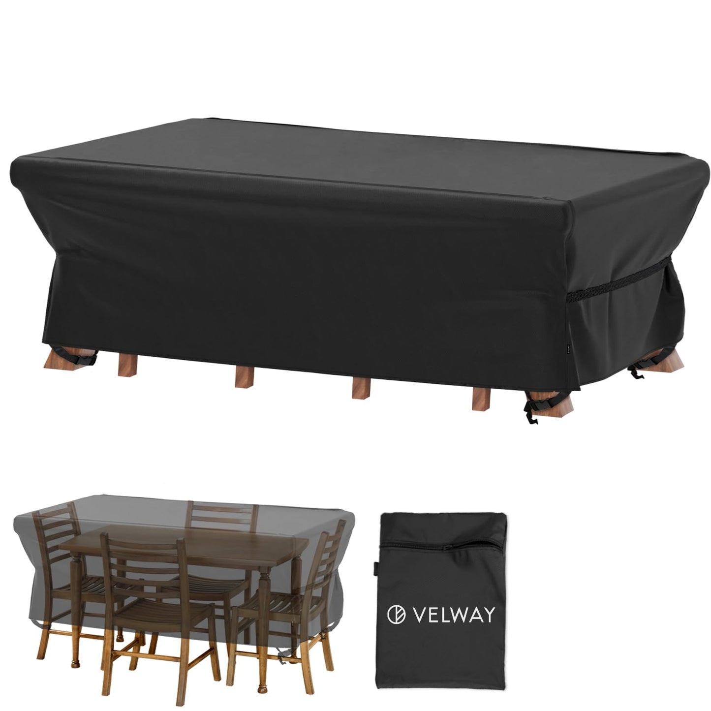 Velway Patio Table Chairs Set - Square Waterproof 90"L x 62"W x 28"H Outdoor Bistro Dining Set - Fire Pit Table Cover - Furniture Cover - Small Rectangle Ultra Windproof UV-Resistant