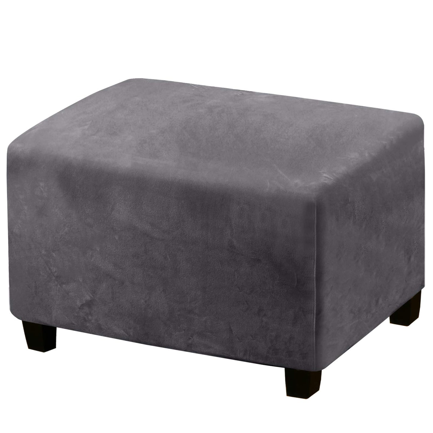 PrinceDeco Real Velvet Plush Ottoman Cover Soft Rectangle Folding Storage Covers Furniture Protector Removable Footstool Protect Footrest Covers Elastic Bottom(X-Large, Grey)