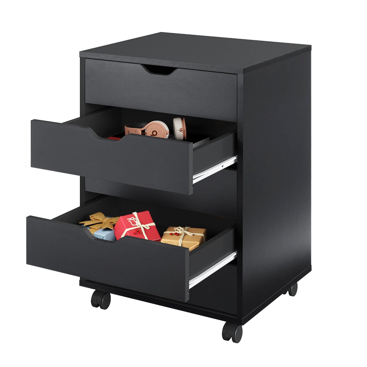 DEVAISE 5-Drawer Chest, Wood Storage Dresser File Cabinet with Wheels, Mobile Dresser for Home Office, Black
