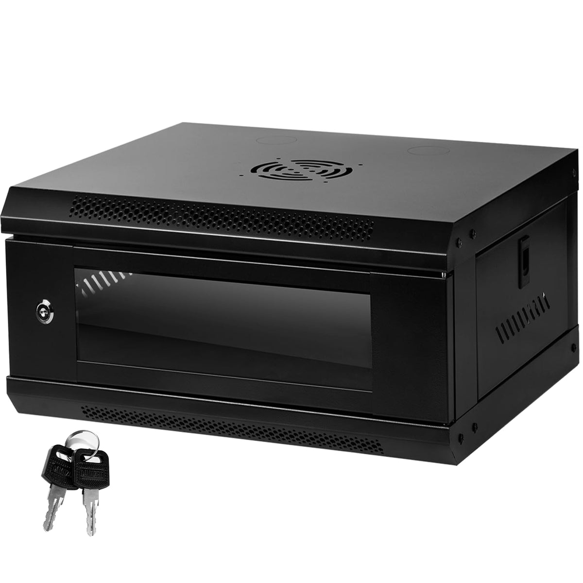 Server Rack Enclosure with Glass Door Black, Locks, & Removable Side Panels - Wall Mount IT Network Cabinet 19 Inch Rack 17.7 Inches Deep, 4U