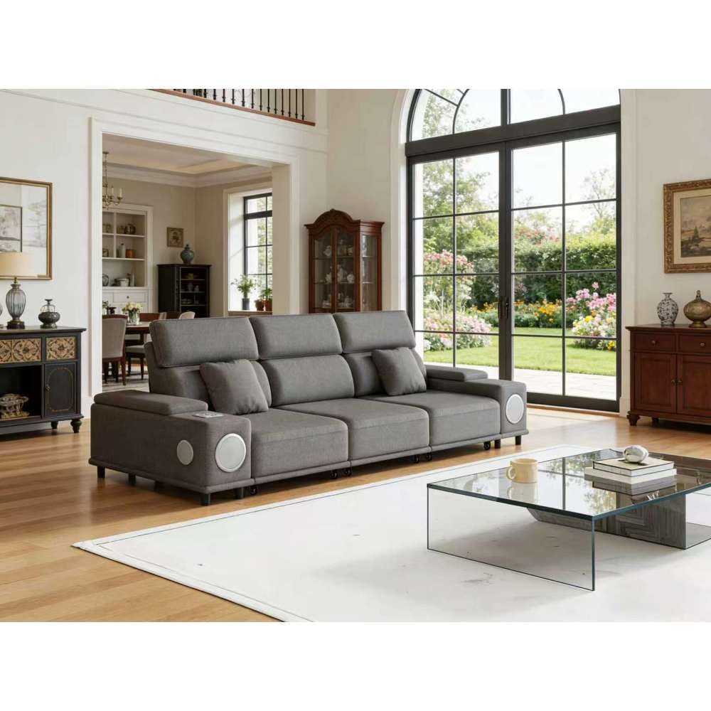 3-Seater Power Recliner Sofa with Remote Control, Bluetooth Speakers & Wireless Charging, Electric Reclining Sectional Couch with 2 Storage Boxes, USB Ports, for Living Room