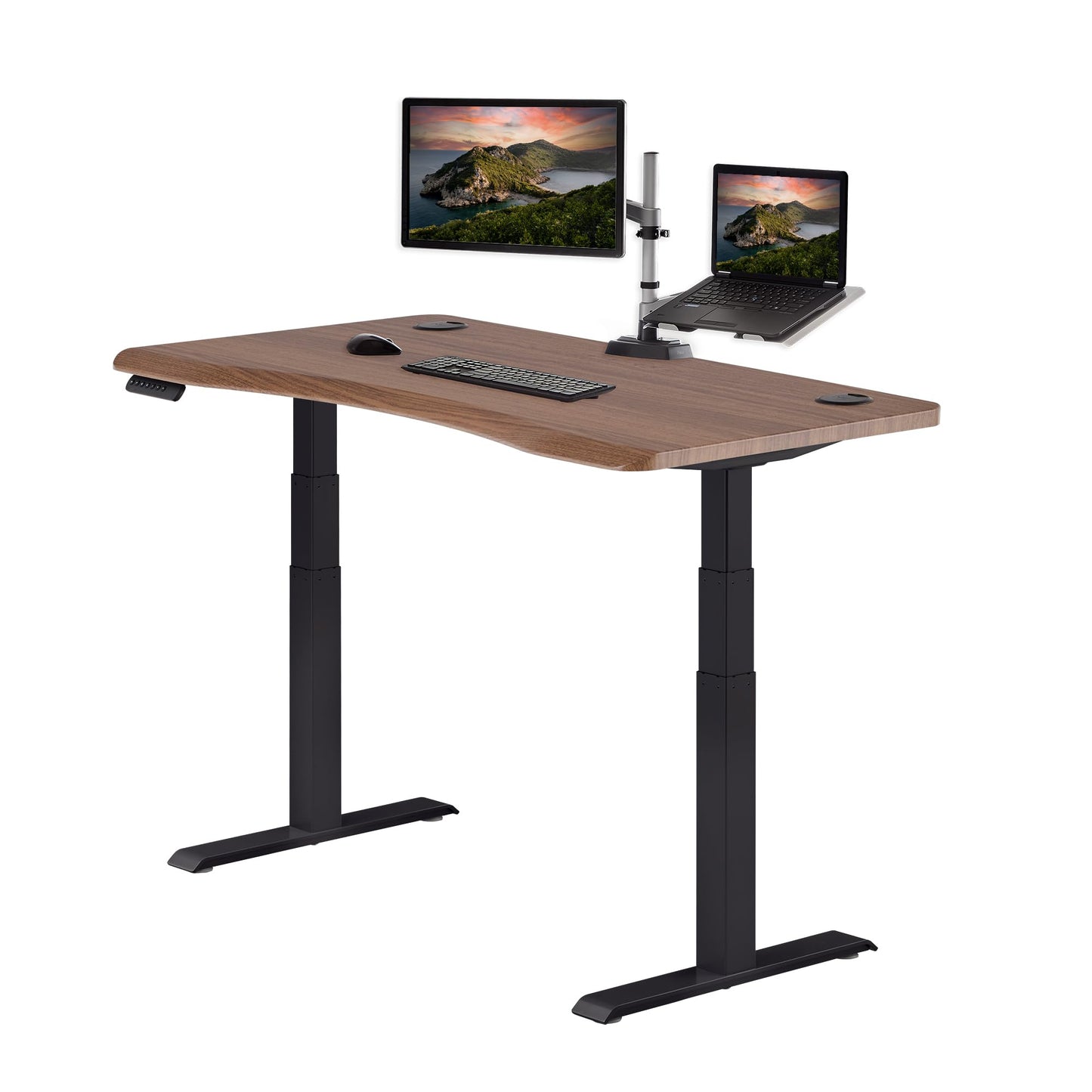 Vari Ergo 54x26 Electric Standing Desk + Height Adjustable Sit-Stand Desk + Curved Waterfall Edge, 4 Memory Settings, Quick Assembly, Cable Management, 200 lb Capacity – Walnut/Black (2 Boxes)
