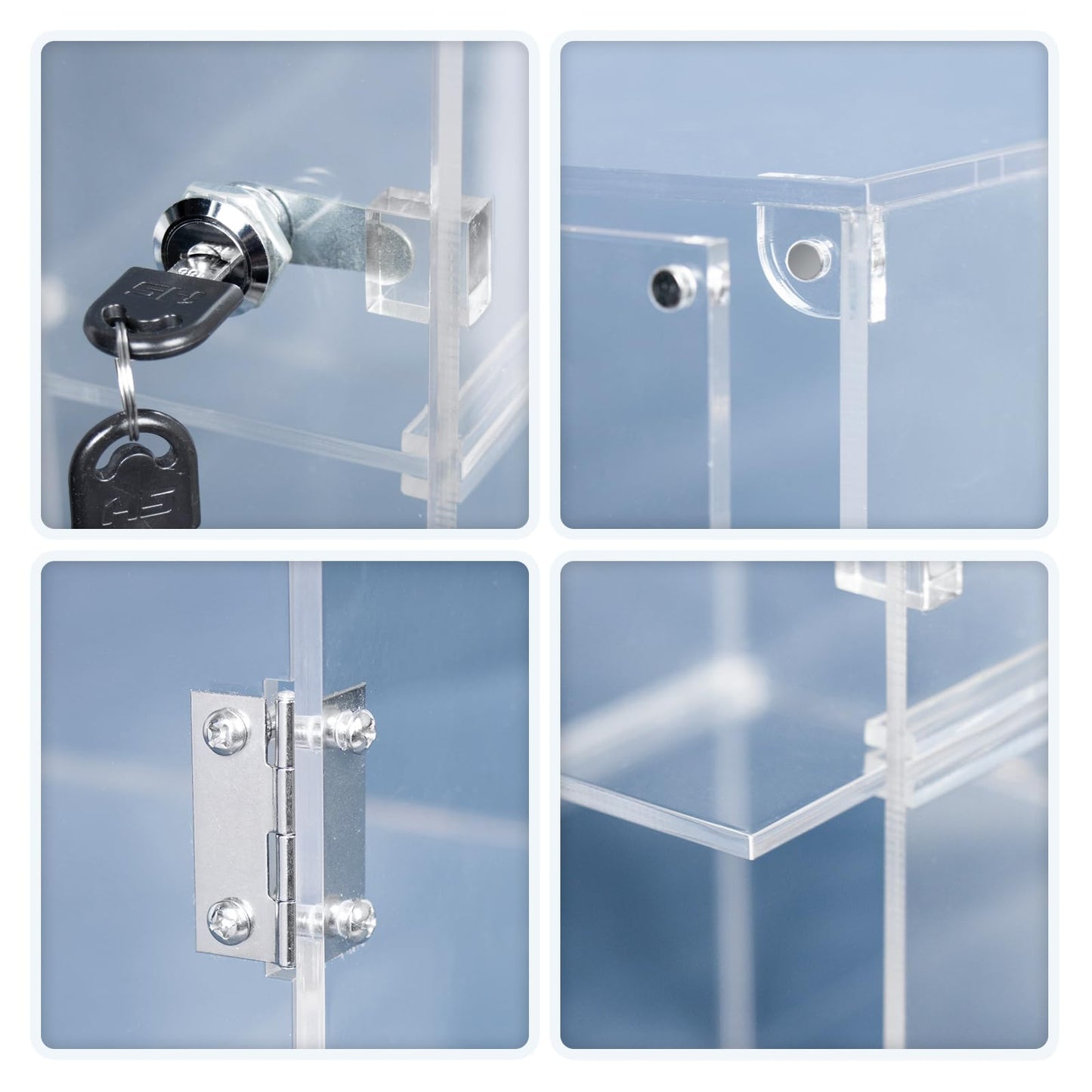 Choowin 4 Shelf Acrylic Display Case with Lock Key, Clear Locking Display Case Showcase Cabinet with Removable Shelves - Safe Storage for Collectibles Labubu, 9x9x19 inch