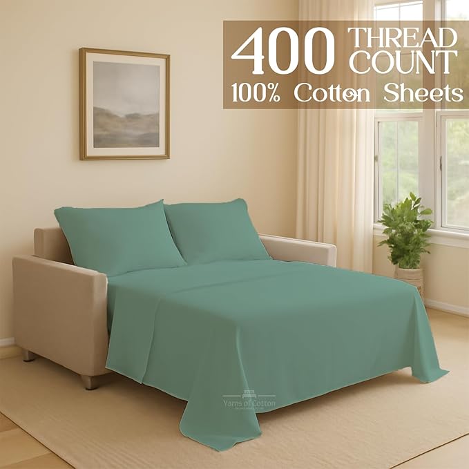 Sleeper Sofa Bed Sheet, 100% Cotton 400 Thread Count, 4 Piece Set, Deep Pocket