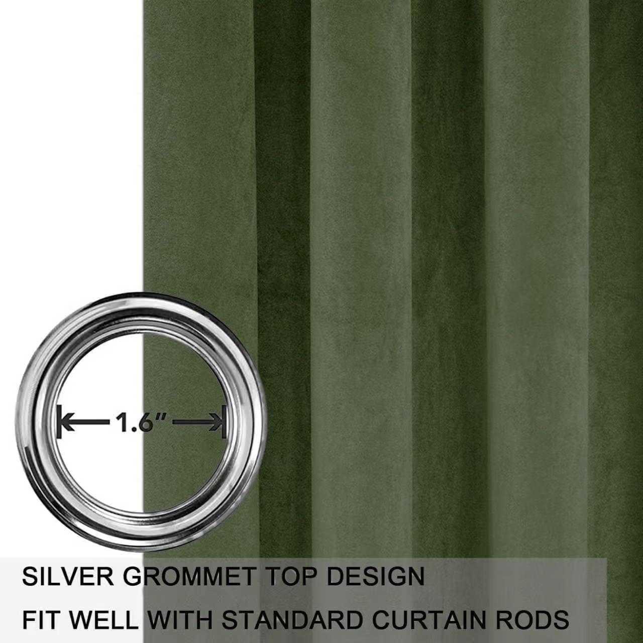 SMILETIME Army Green 84 in Long Velvet Curtains with Grommet, Thermal Insulated Super Soft Privacy Noise Reducing Light Filtering Velvet Curtains for Living Room, 2 Panels, Each 52 x 84 in Long