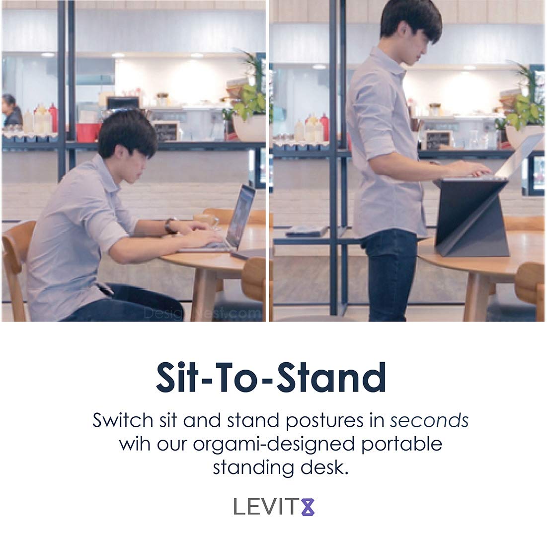 DesignNest Levit8 Portable Standing Desk Work Station Foldable Sit to Stand Laptop Riser, Easy flat to Raised surface Converter, Origami home, office Travel (Medium)