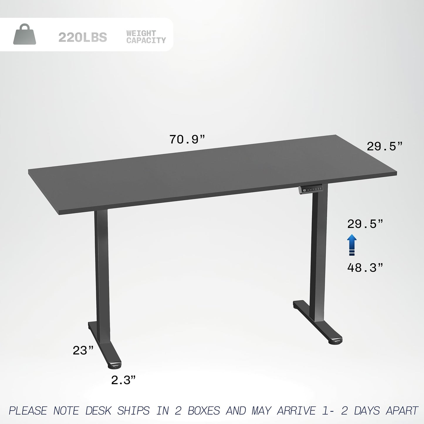 VIVO Electric 71 x 30 inch Square Edge Standing Desk, Dual Motor Memory Controller Height Adjustment, E2B-S Series, Black Top Black Frame, DESK-KIT-E2B71S-B