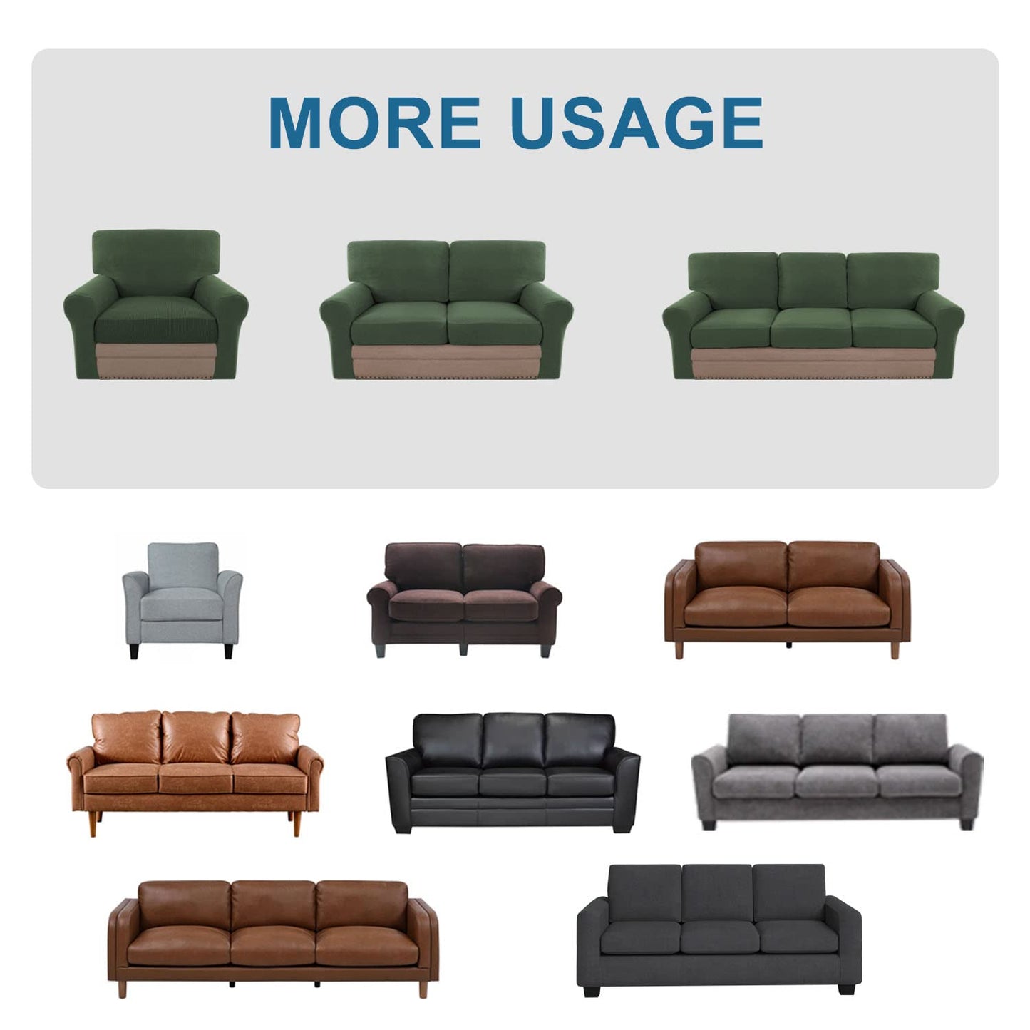 H.VERSAILTEX Multi-Pieces Chair Covers Stretch Couch Covers Form Fitted Seat and Back Cushions Covers (1 Seat Cover Plus 1 Back Cusion Cover, Bonus 2 Armrest Covers), Bronze Green